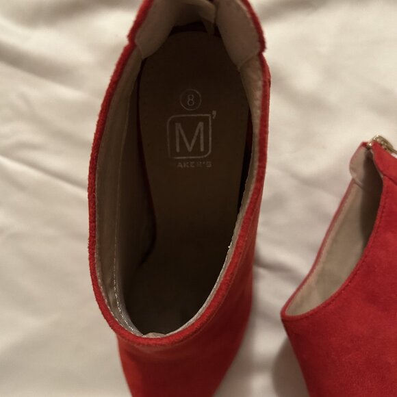 Red Suede High Heeled Ankle Boots - Size 8 - Maker's - Picture 5 of 10